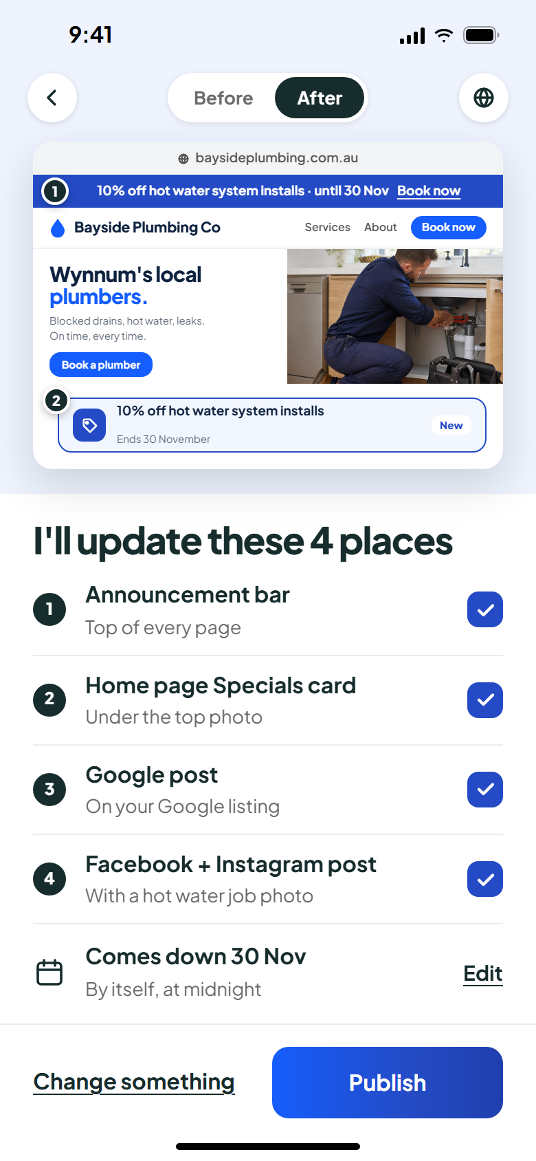 Genius shows the plan: I will update these 4 places