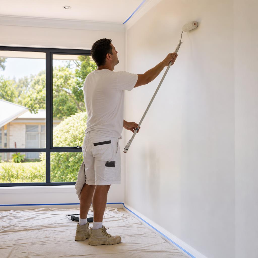 A painter finishing a freshly painted room